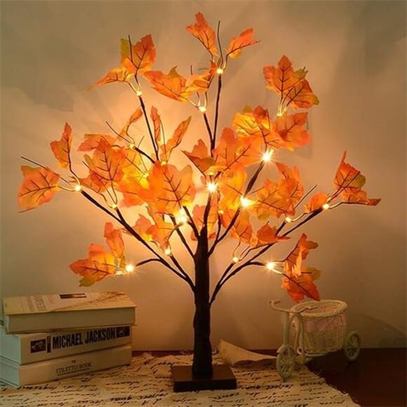 Artificial Fall Lighted Maple Tree 24 LED Thanksgiving Decorations Table Lights - Picture 8 of 8